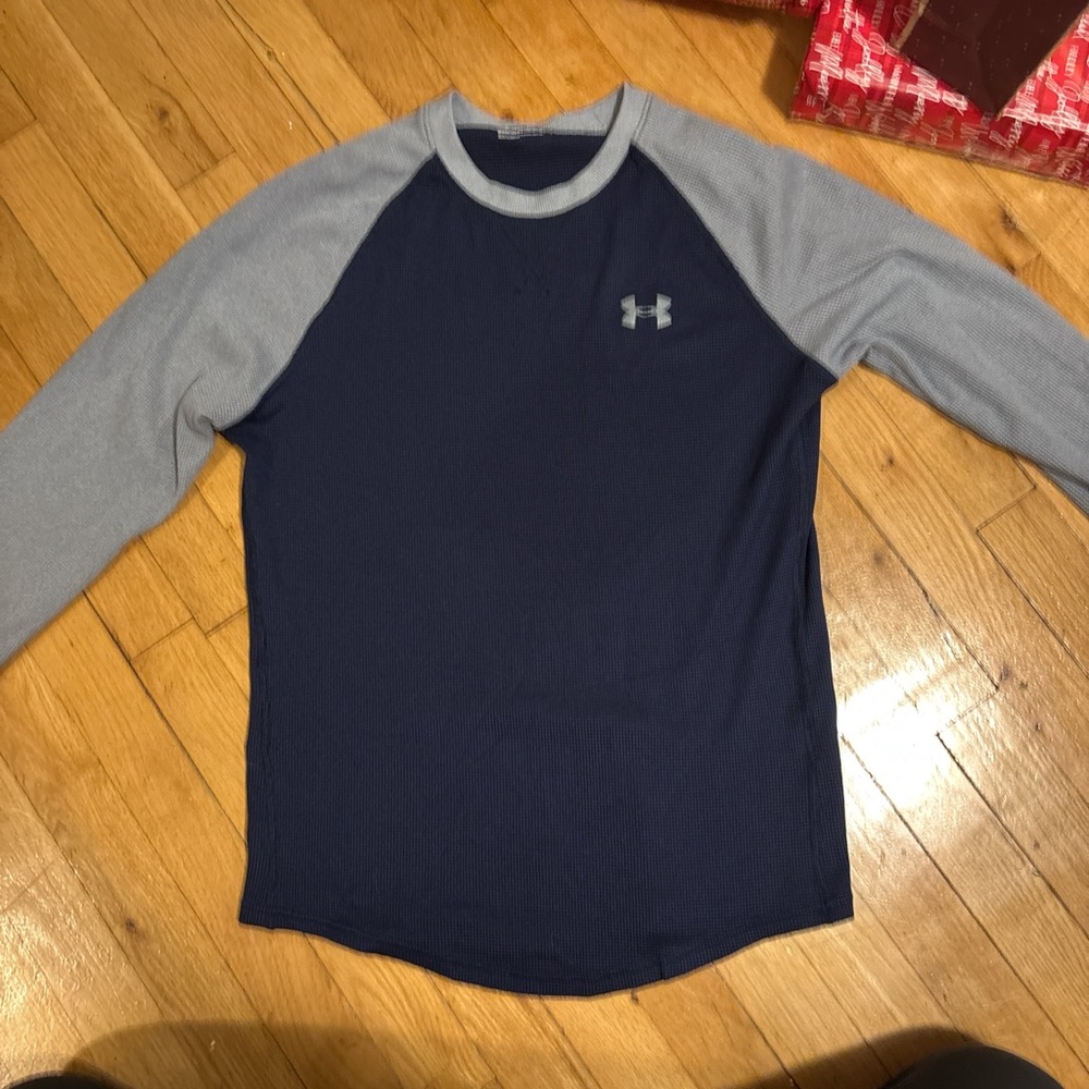 Under Armor Navy Blue And Grey Long Sleeve Waffle Shirt